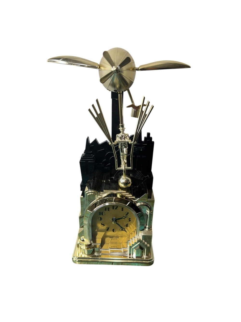 Vintage 1980s Rhythm Quartz Zeppelin Pendulum Clock Working Art Deco